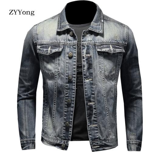 New European Style Turndown Collar Bomber Pilot Blue Denim Jacket Men Jeans Coats Motorcycle Casual Outwear Clothing Overcoat