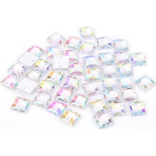 AB Crystal Color 8mm 10mm12mm 15mm square Glitter Crystal Sew On Acrylic Rhinestone Flatback Crystal Beads For DIY Wedding dress