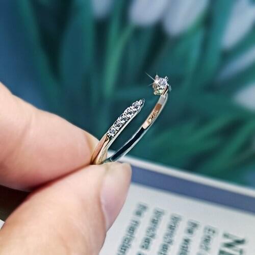 Trendy Opening Round Crystal Wedding Ring Luxury Female White Zircon Stone Ring Dainty Silver Color Engagement Rings For Women
