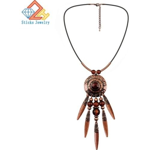 Trendy African Beads Jewelry Latest Exquisite Pendant Necklace Leather Rope Tassel Necklace Wholesale Fashion Jewelry