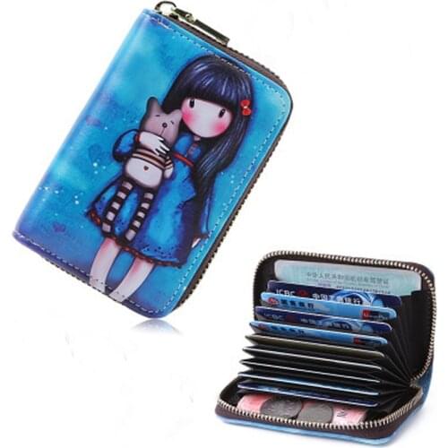 Fashion Cartoon Printing Girls Card Holder Zipper Card Wallet Durable PU Leather Credit Card Case Cute Characters ID Card Holder