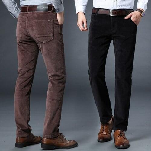 Mens Casual pants Autumn and Winter Thick Mens Corduroy Business Straight Casual trousers Mens Mid-rise Slim Casual pants