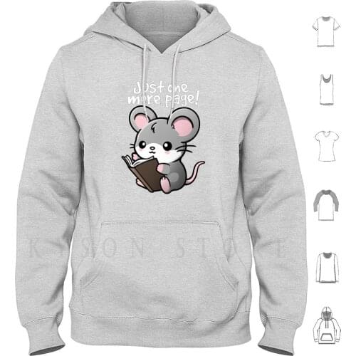 Mouse One More Page Hoodie Long Sleeve Booked Book Books Read Reader Best Seller Mouse Cute Kawaii Chibi Book Lover