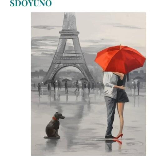 SDOYUNO Frame Paris Lovers DIY Painting By Numbers Acrylic Paint On Canvas Modern Wall Art Painting Calligraphy 40x50cm Gift