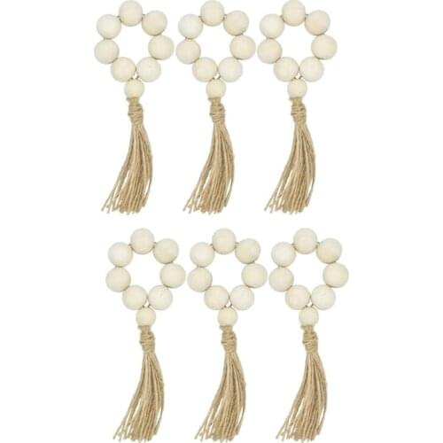 Set Of 6 Beaded Wood Napkin Rings with Table Setting Wedding Party DéCor Accessories Napkin Holder Natural Style