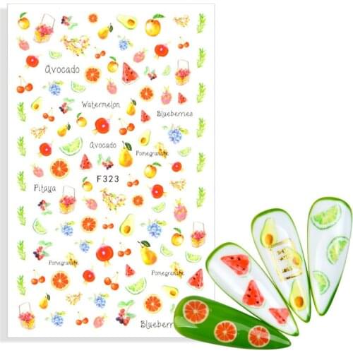1pcs Kiwi Fruit Stickers For Nails Green Watermelon Strawberry Lemon Avocado Decal Temporary Tattoo DIY Summer
