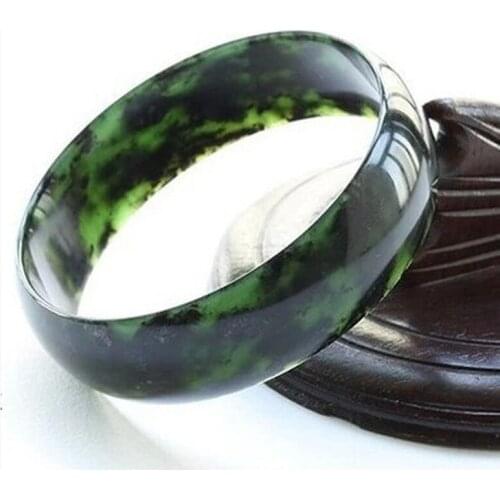 Natural Genuine Black Green Jade Bangle Bracelet Chinese Hand-Carved Fashion Charm Jewelry Accessories Amulet Men Women Gifts