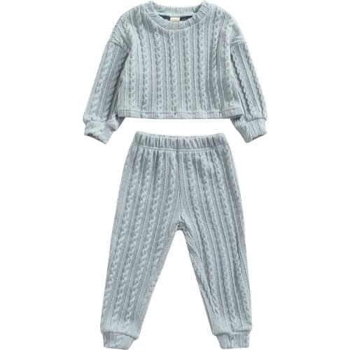 New Children’s Knitted T-shirt and Trousers Set Fresh Solid Color Long Sleeve Tops and Long Pants