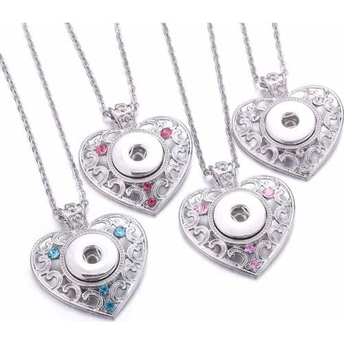 New Heart Snap Button Jewelry Necklaces Rhinestone Crystal Snap Necklace Fit DIY 20MM 18mm Snap Buttons Pendant Necklaces