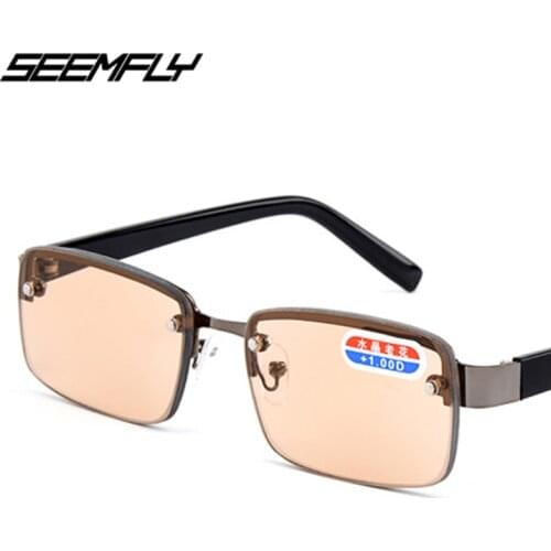 Seemfly Men Business Reading Glasses Fashion Metal Half Frame Presbyopia Male Retro Eyeglasses Unisex Diopter 0 1.0 1.5 2.0 2.5