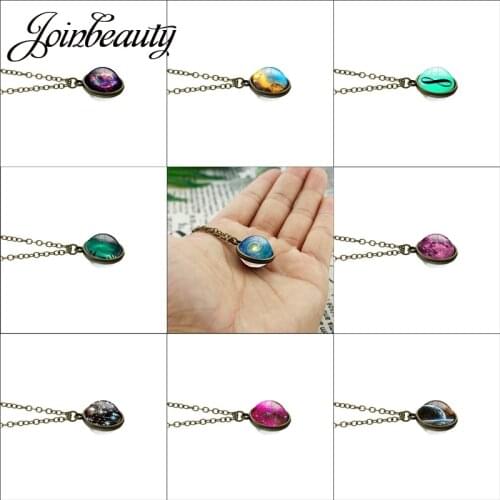 JOINBEAUTY Universe Galaxy Picture Necklace Round Glass Dome Double Sided Pendant Accessories Astronomy Enthusiast Necklace D813