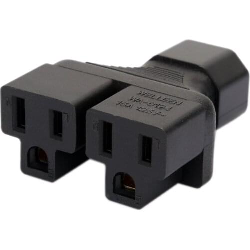 PDU UPS IEC 3pin Male C14 to 2X US female Power splitter Y adapter C14 to 5-15R 1IN2 1 TO 2 PLUG Y Splitter Adaptador