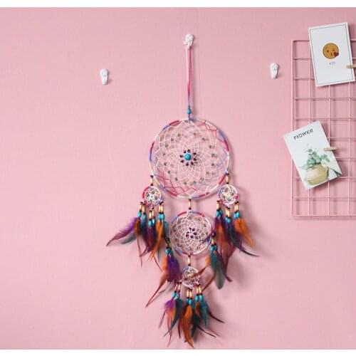 Dream Catcher Pendant Bedroom Room Color Flower Feather Hanging Ornament Home Wall Decor Girls Kids Gifts Wind Chimes Decoration