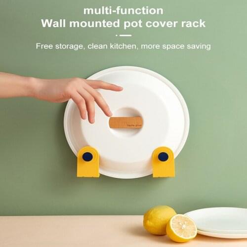 Pot Cover Shelf Wall Hanging Pot Lid Holder Kitchen Storage Rack Punch-free Plate Hanging Pot Cover Frame Home Organizer Hook