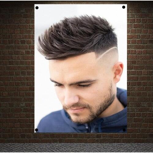 The Classic Pompadour Haircut with Beard Posters Wall Sticker, Tapestry Flag Banner Hair Salon Barber Shop Home Decoration E5