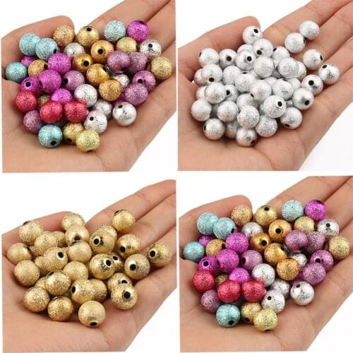 Gold Silver Plated Mixed Stardust Acrylic Beads for Jewerly Making DIY Charm Bracelet Necklace Accessories 4-12mm Frosted Ball