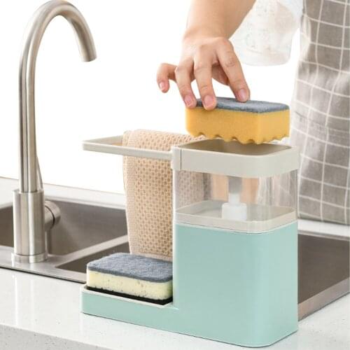 Kitchen Dishwashing Brush Pressing Liquid Box Sponge Drain Towel Hanger Countertop Wipe Shelf Kitchen Tools 4 Colors 21*25*9.5cm