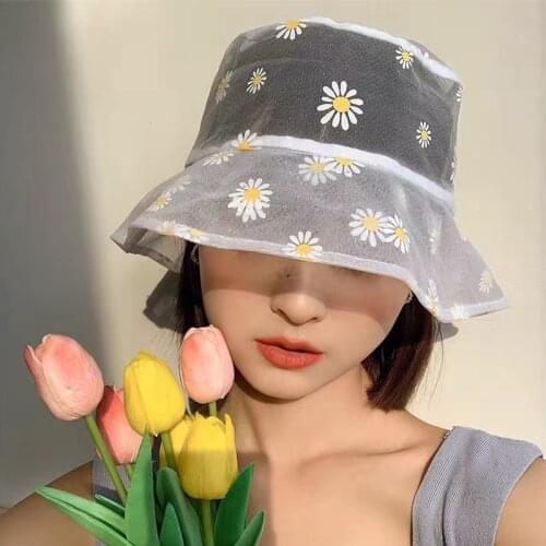 Cute Daisy Print Bucket Hat Outdoor Travel Caps Chic Casual Sun Cap Floral Hats For Women Fisherman Hats Panama Cap 2021 New