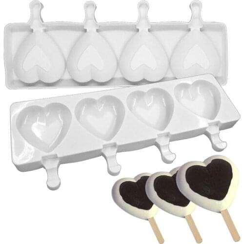 Silicone Ice Cream Mold 4 Hole Funny Popsicle Mold Ice Cream Mould DIY Candy Chocolate Soap Jelly Moulds Tray With 10pcs Sticks