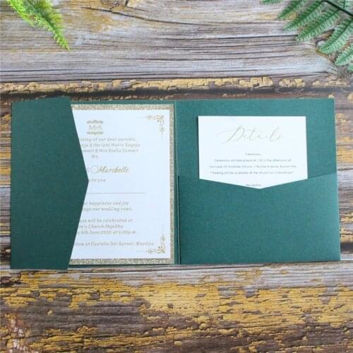 Blue Wedding Cards Invitation Marriage With Envelop RSVP Belly Band Customized Printing 50pcs