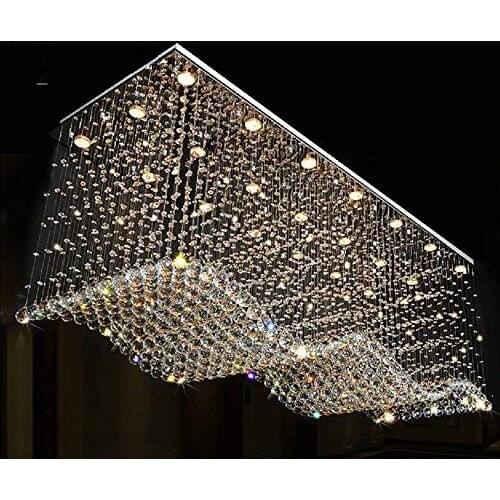 Contemporary Rectangle Crystal Chandelier Lighting Raindrop Flush Light Fixture for Dining Room Lobby Kitchen Island Lamp