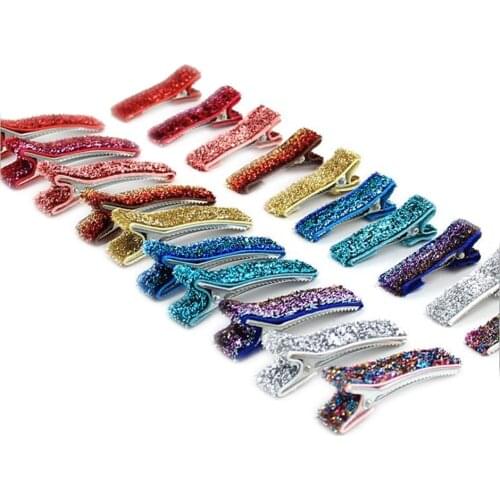 40pcs 20Colors Glitter Double Prong Alligator Hair Clip Kids Grosgrain Hair Pin For Woman Girls Hair Bow DIY Hair Accessories