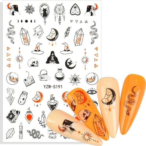 1pcs Halloween Skull Pumpkin Little Monster Black Cat Nail Sticker 3D Nails Art Manicure Back Glue Stickers DIY Manicure Decal