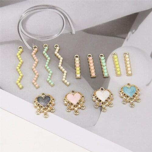 10pcs Korean Statement Earring Colored Rice Beads Alloy Drop Oil Long Love Earrings For Women Material Diy Jewelry Accessories