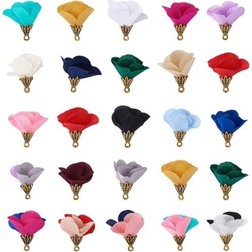 100pcs Mixed Color Cloth Flower Pendants for Jewelry Making DIY Earring Necklace Findings 25x24mm Hole: 1.5mm