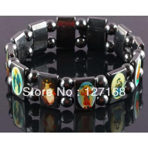 5pcs/lot Holy Saints Hematite Bracelet Rosary,Jesus, Ann Rita, Mary in Gift Box Free Shipping