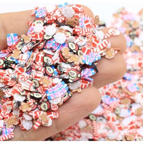 50g/lot mixed Cartoon 3D Snowman Santa Gifts Slices Polymer Clay DIY Crafts Christmas Decoration Nail Sticker Phone Deco