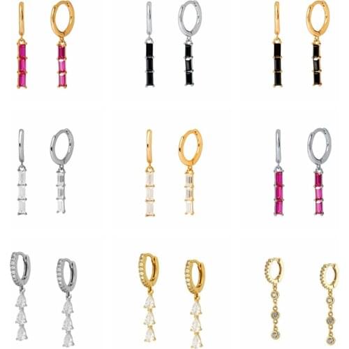 GS 925 Sterling Silver New Color Rose Red Black Zircon Drop Earring Circle 2021 Rock Punk Piercing Luxury CZ Pendiente Jewelry