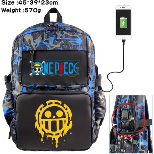 Anime One Piece Nylon Backpack Student Schoolbag Casual USB Cartoon Teenger Travel Laptop Bag Zipper Bookbag Knapsack