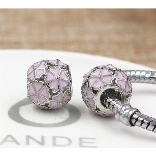 GO MAX DGW flowers Pink and white Enamel Gold Heart Charm Beads fit Original pandora Charm Bracelet Women Jewelry