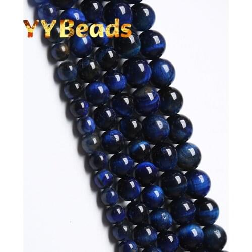 Natural Blue Tiger Eye Stone Beads For Jewelry Making Round Loose Spacer Beads DIY Charms Bracelet Accessories 8 10 12 14MM 15"