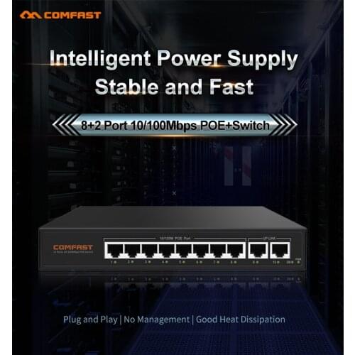 Comfast CF-SF181P 120W High Power Smart Monitoring Supply 8+2 Port 10/100Mbps POE Switch 2G Bandwid for Wireless AP &IP camera