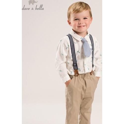 DBA16170 dave bella spring fashion baby boys cartoon print tie shirts infant toddler tops children high quality clothes