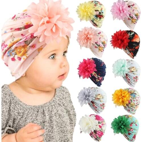 Baby Girls Boys Flowers Knotted Hats Floral Bonnet Toddler Turban Newborn Hood Winter Hat Infant Headwear Childrens Beanie Cap