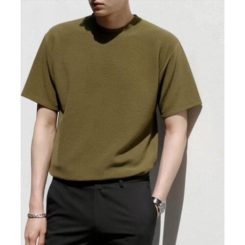 Loose Solid Short Sleeve O-neck T-shirts Men Korean Fashion Basic T-shirt Mans Simple Casual Plus Size Green T-shirt 2021