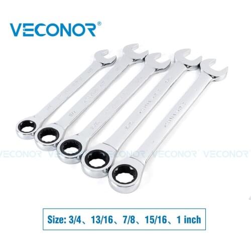 3/4 13/16 7/8 15/16 1 Inch Ratchet Wrench Set of Keys High Torque Spanner Tool 72-Tooth Imperial Size Mirror Surface Polished