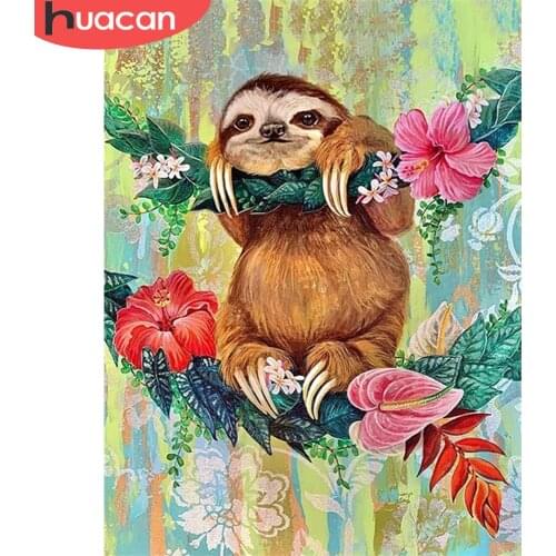 HUACAN Diamond Painting Sloth Full Drill Square Diamond Mosaic Embroidery Animal Picture Of Rhinestones Handmade Gift