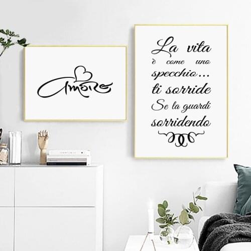 Italian Amore Love Heart Art Painting Wall Pictures , Italian Inspirational Life Quote Canvas Prints and Poster Home Room Decor
