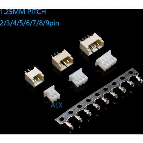 20sets MICRO JST 1.25 2/3/4/5/6 pin connector 1.25MM PITCH Horizontal Straight pin header + Housing + terminal 1.25-2p/3p/4p/5p