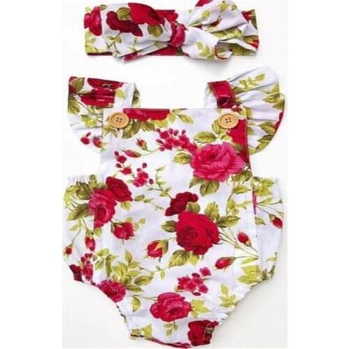 Cute Newborn Kids Baby Girl Short Sleeve Bodysuit Floral Jumpsuit+Headband Outfits Sunsuit Summer Clothes 2Pcs 2019 New