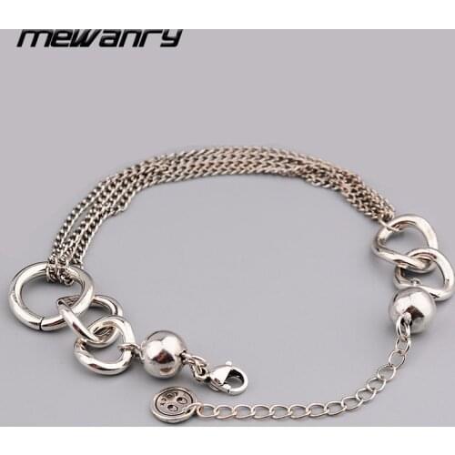 Mewanry 925 Sterling Silver Multi Layer Chain Bracelets 2021 Trendy Vintage Hip Hop Hollow Geometric Smiley Tassel Party Jewelry