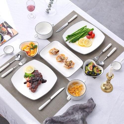 Fashion Western Steak Plate Dinner Tableware Set Creative Steak Knife Fork Set Japanese Ceramic Simple Kitchen Home Dining Plate