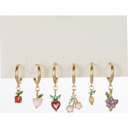 Fashion Colored Zircon Fruit Series Hoop Earrings Sweet Summer Cherry Huggie Earrings For Women Girls Jewelry 2021