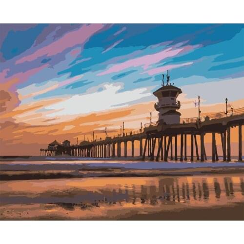 Huntington Pier Landscape DIY Painting By Numbers Wall Art Picture Acrylic Painting For Home Decoration Drop Shipping 60x75cm