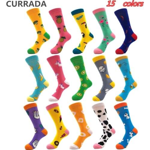 15 colors Casual Mens Happy Socks High Quality Combed Cotton Men Socks Plant animal Cartoon Designs Funny Crew compression socks