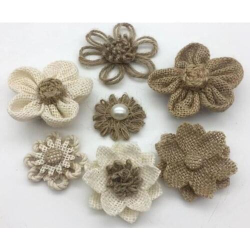 New 10pcs Handmade Natural Jute Burlap Hessian Flower DIY Craft Supplies Vintage Favor Rustic Wedding Decoration Centerpieces